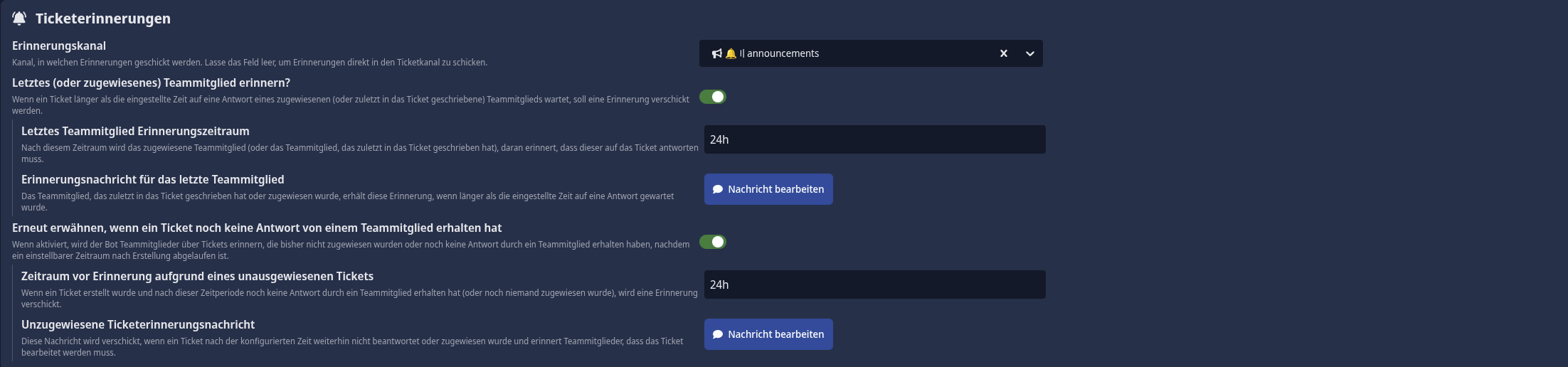 Ein Screenshot, der die Konfiguration zum Schließen von Tickets zeigt