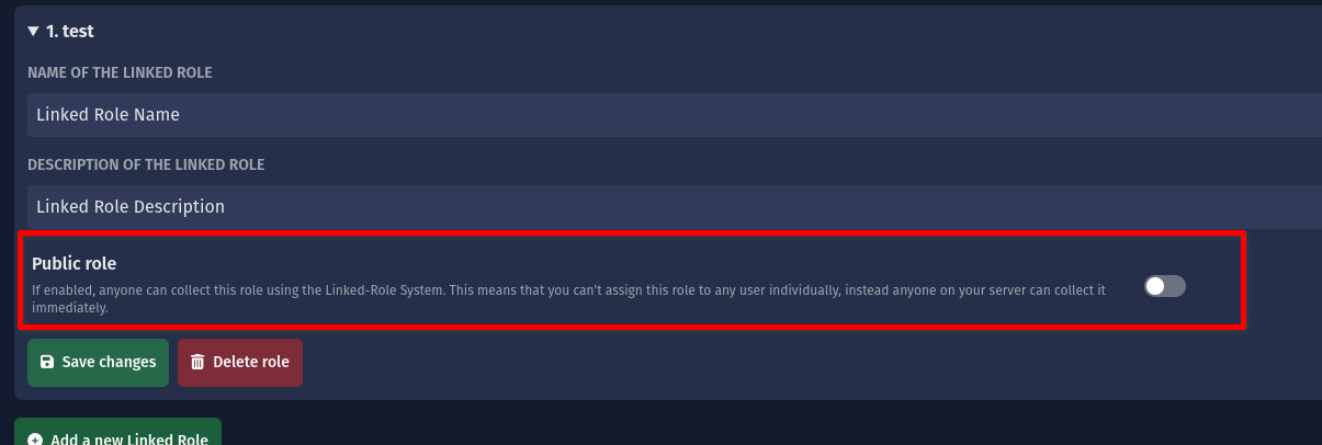 Dieser Screenshot zeigt, wo die Option „Öffentliche Rolle" zu finden ist